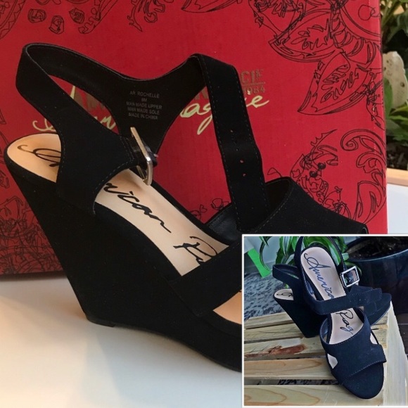 Velvety black platform wedges - Picture 8 of 14
